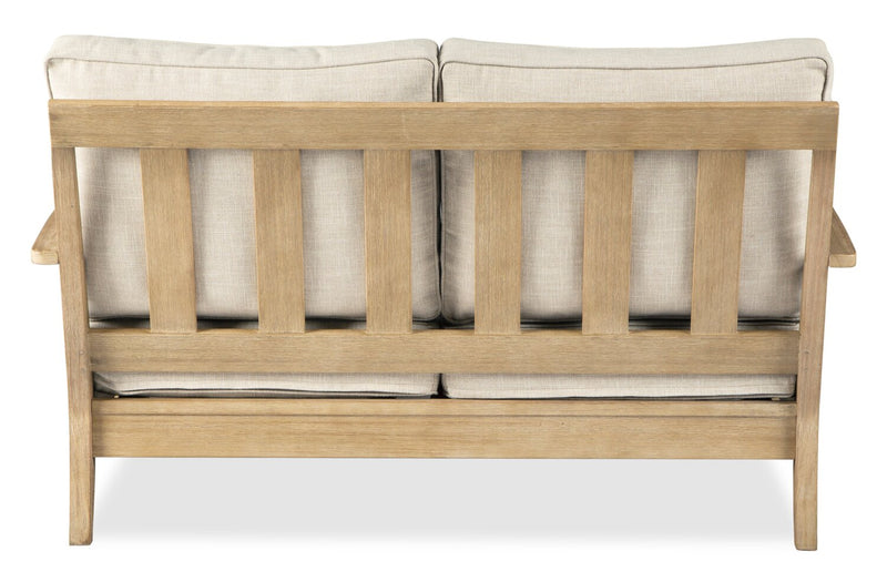 Juno Outdoor Patio Loveseat - Eucalyptus Wood & Nuvella Fabric, UV & Weather Resistant - Natural/Beige