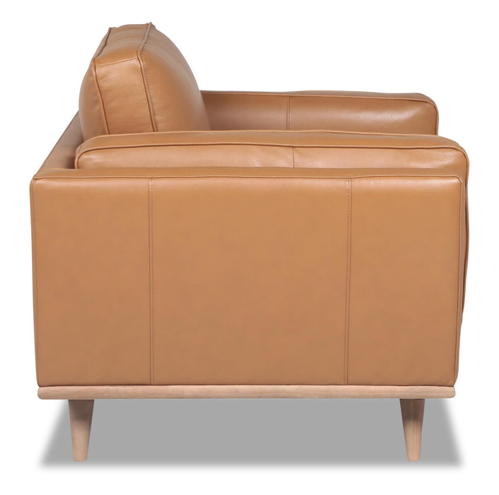 Vivia 40\" Genuine Leather Chair with Removable Seat Cushion and Wood Base - Caramel Brown