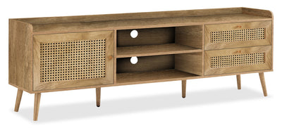 Emme 72" Modern TV Stand with Storage and Cable Management for TVs up to 80"- Light Brown|Meuble pour téléviseur moderne Emme de 72 po avec rangement et système de gestion des câbles pour téléviseurs jusqu’à 80 po - brun clair