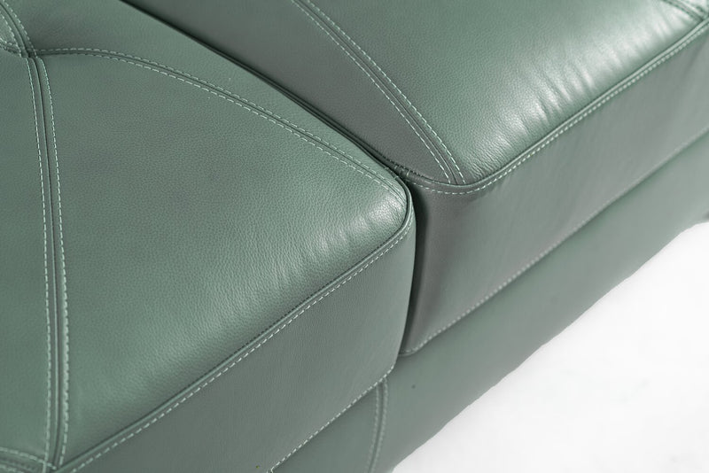 Chateau d’Ax Vita 70\" 100% Genuine Leather Loveseat with Diamond Pattern Stitching and Wood Legs - Seafoam Green