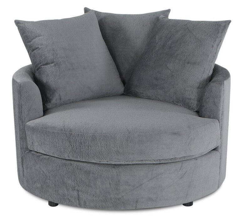 Made in Canada Grande 48\" Chenille Fabric Cuddler Accent Chair - Plush Thunder Grey