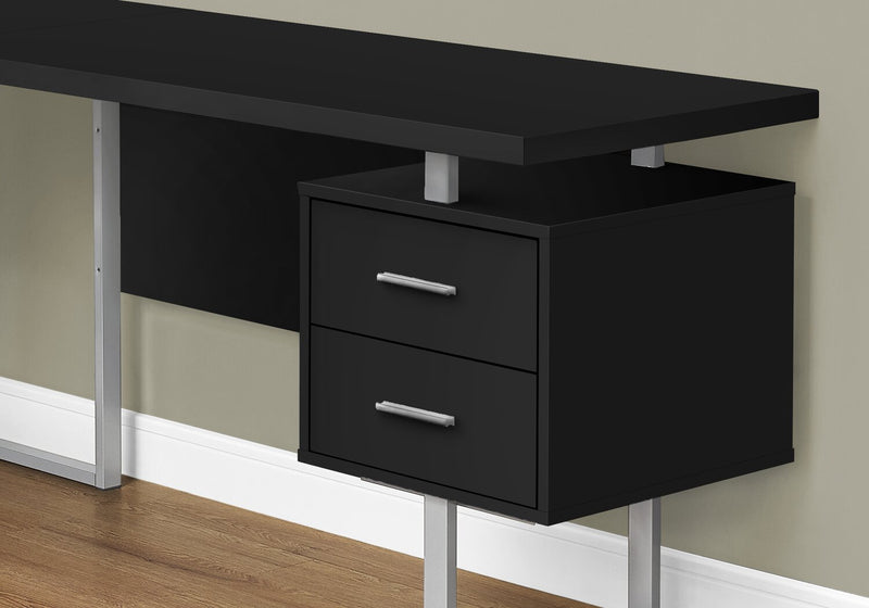 Marnie Reversible 71\" L-Shaped Corner Office Desk with 3-Drawers - Black