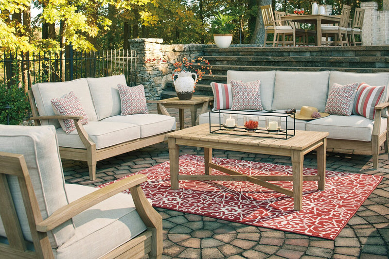 Juno Outdoor Patio Loveseat - Eucalyptus Wood & Nuvella Fabric, UV & Weather Resistant - Natural/Beige