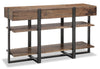 Manchester 54\" Modern Sofa Table with Storage and Shelf - Brown Wood with Iron Base