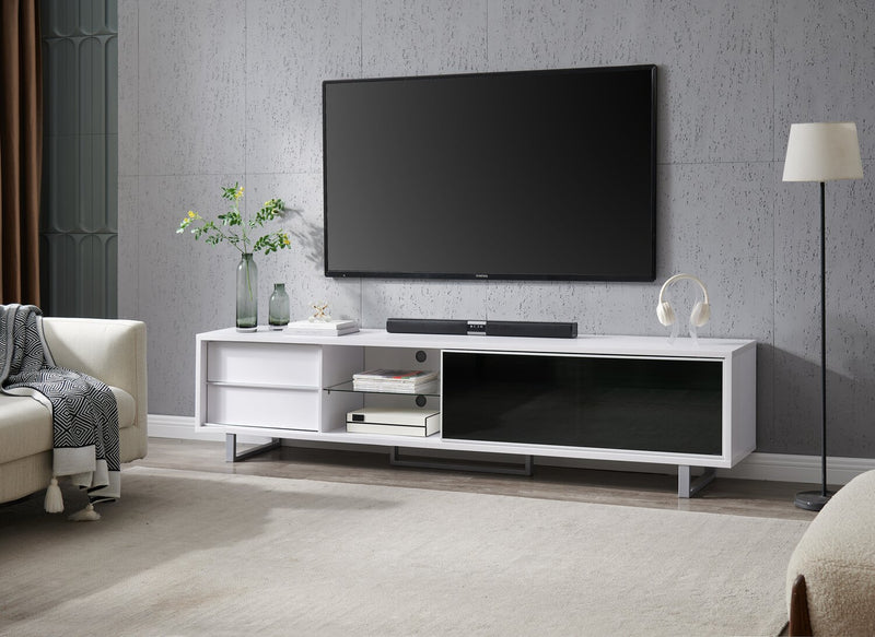 Amelia 89\" x 15.5\" Modern TV Stand with Storage and Cable Management for TVs up to 100\"- White & Black Two Tone