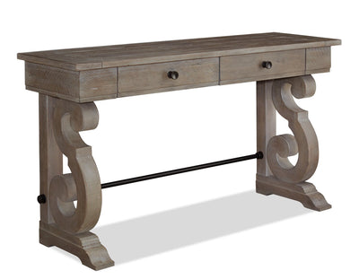 Tinley Park 50" Traditional Sofa Table with Storage - Grey-Brown Pine with Scroll Design Base|Table de salon traditionnelle Tinley Park de 50 po avec rangement - pin gris-brun avec base à volutes