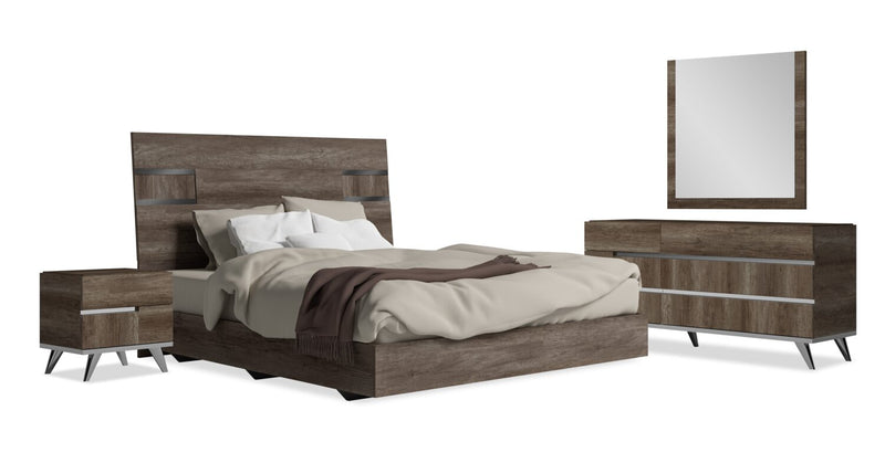 Gino 6pc Bedroom Set with Panel Bed, Dresser, Mirror & Nightstand - Made in Italy, Modern, Brown - Queen Size