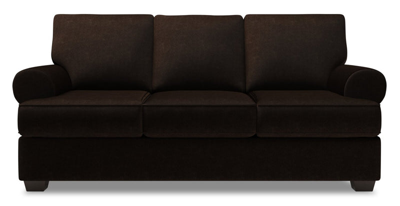 Made in Canada Customizable Sofa Lab Roll 86\" Chenille Fabric Sofa Bed with Rolled Arms - Luxury Chocolate Brown