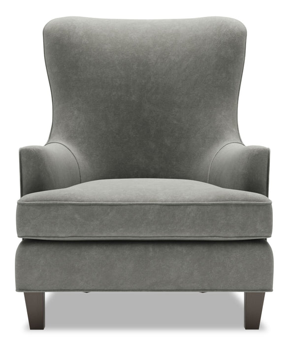 Made in Canada Sofa Lab Customizable Wingback 32\" Velvet Fabric Accent Chair - Platinum Grey