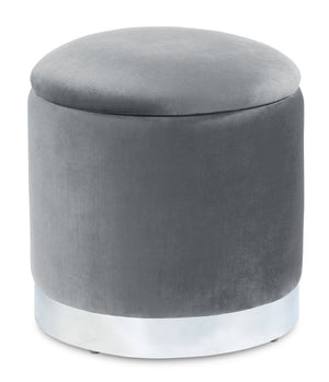 Phebe Velvet Storage Ottoman - Grey