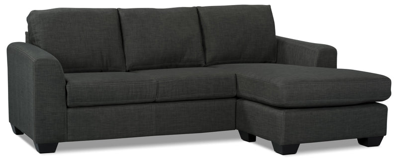 Made in Canada Nina 2-Piece Linen-Look Fabric Reversible Sectional with Accent Pillows - Grey