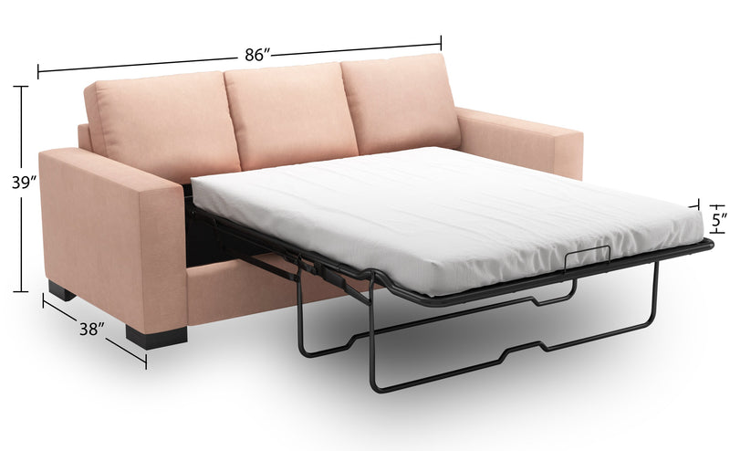 Made in Canada Customizable Sofa Lab Track 85\" Linen-Look Fabric Sofa Bed with Track Arms - Pax Rose Pink