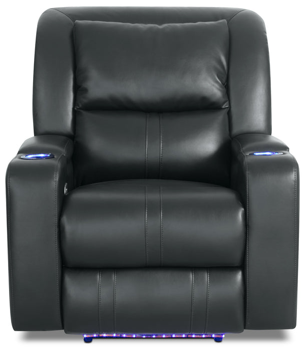 Cato 36.50\" Leather-Look Fabric Power Reclining Chair with Power Headrest and Dual Cupholders - Black
