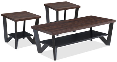 Arika 3-Piece Coffee and Two End Tables Package – Black - Contemporary style Occasional Table Package in Brown Wood