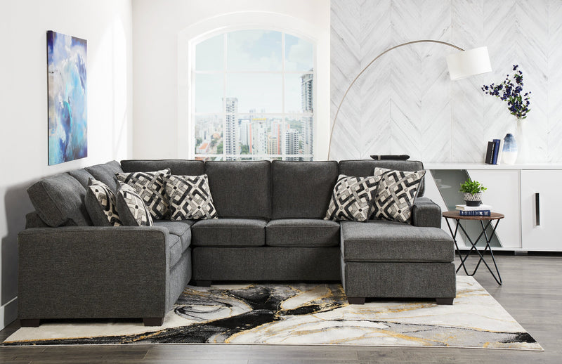 Made in Canada Verona 2-Piece Right-Facing Linen-Look Fabric Sectional with Removable Cushions - Charcoal Grey