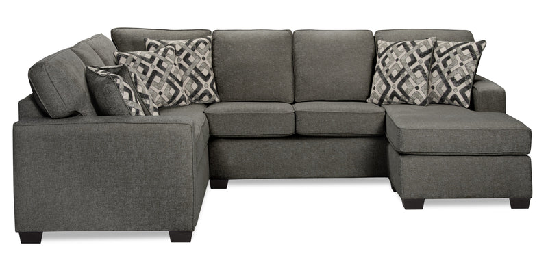 Made in Canada Verona 2-Piece Right-Facing Linen-Look Fabric Sectional with Removable Cushions - Charcoal Grey