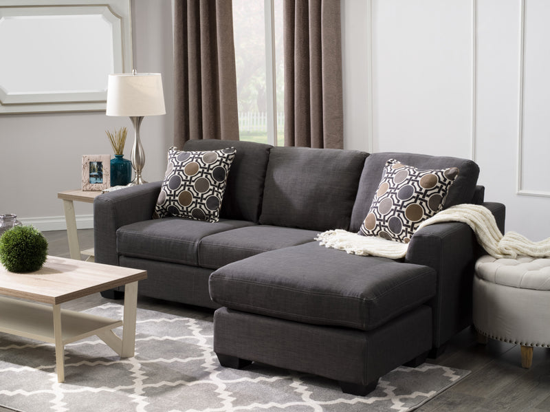 Made in Canada Nina 2-Piece Linen-Look Fabric Reversible Sectional with Accent Pillows - Grey