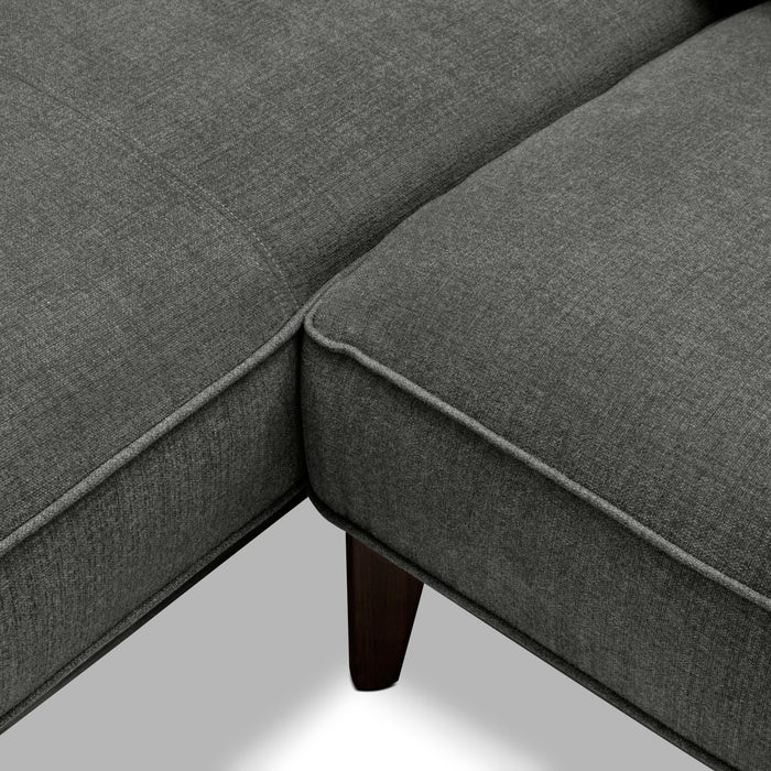 Cindy Crawford Home Gena 2-Piece Left-Facing Linen-Look Fabric Sectional with Wood Legs - Charcoal Grey