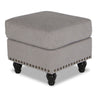 Made in Canada Wynn 24\" Chenille Fabric Ottoman with Nailhead Trim and Wood Bun Legs - Grey