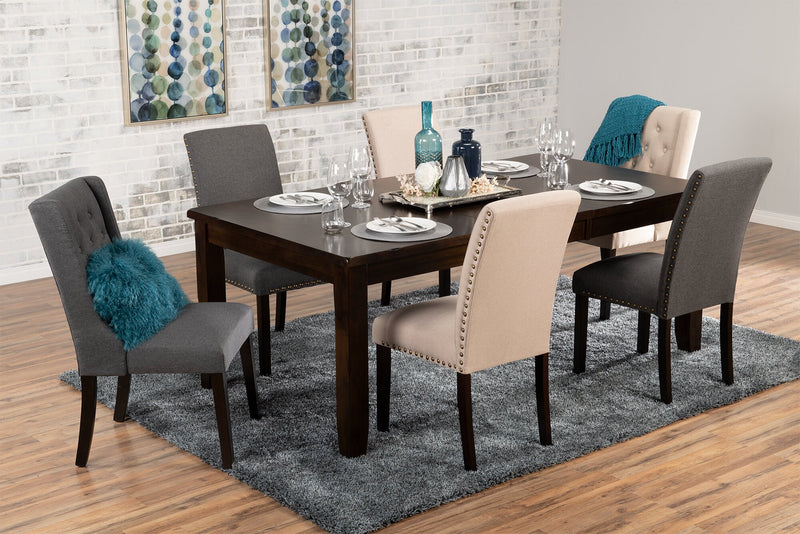 York Wing-Back Dining Chair with Linen-Look Fabric, Button Tufted - Grey