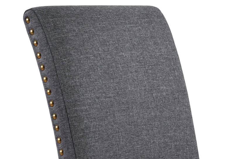 York Wing-Back Dining Chair with Linen-Look Fabric, Button Tufted - Grey
