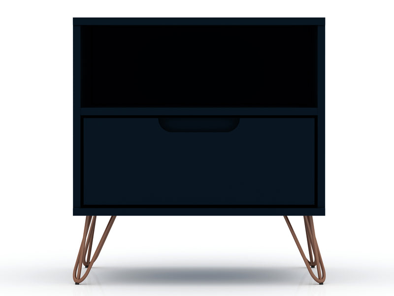 Manhattan Comfort Rockefeller Mid-Century Modern Nightstand with Drawer - Tatiana Midnight Blue