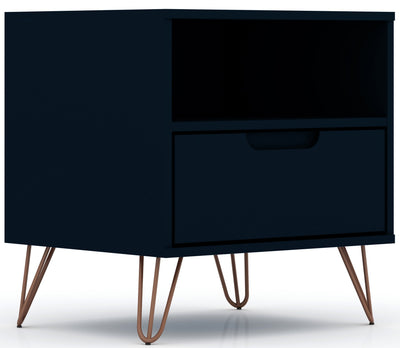 Manhattan Comfort Rockefeller Mid-Century Modern Nightstand with Drawer - Tatiana Midnight Blue|Table de nuit Rockefeller de Manhattan Comfort de style moderne du milieu du 20e siècle avec tiroir - bleu minuit Tatiana