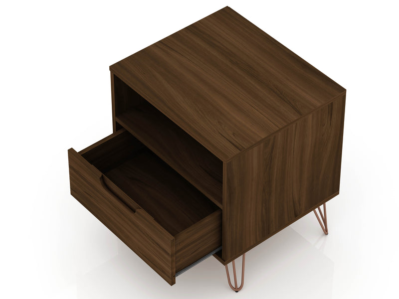 Manhattan Comfort Rockefeller Mid-Century Modern Nightstand with Drawer - Brown