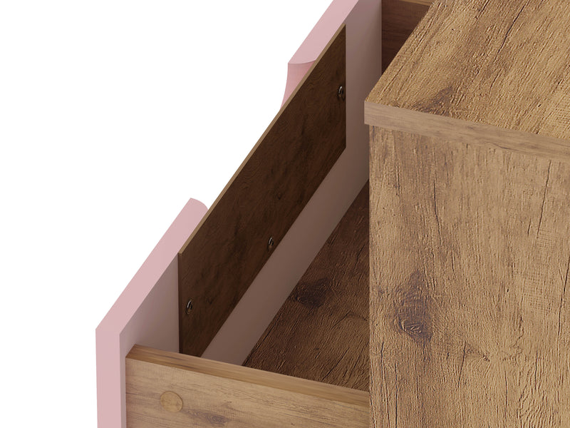 Manhattan Comfort Rockefeller Mid-Century Modern Nightstand with Drawer - Natural & Rose Pink