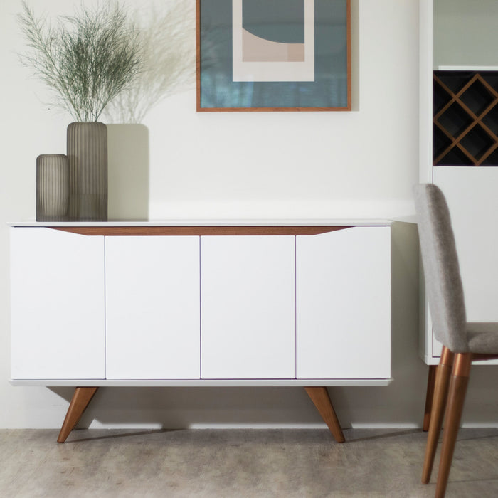 Manhattan Comfort Tudor 53.15” Sideboard with 4 Shelves - White & Maple Cream
