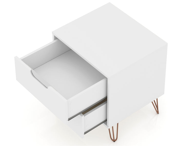 Manhattan Comfort Rockefeller Mid-Century Modern Nightstand with 2 Drawers - White