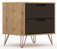 Manhattan Comfort Rockefeller Mid-Century Modern Nightstand with 2 Drawers - Textured Grey