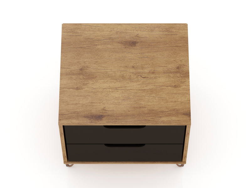 Manhattan Comfort Rockefeller Mid-Century Modern Nightstand with 2 Drawers - Textured Grey