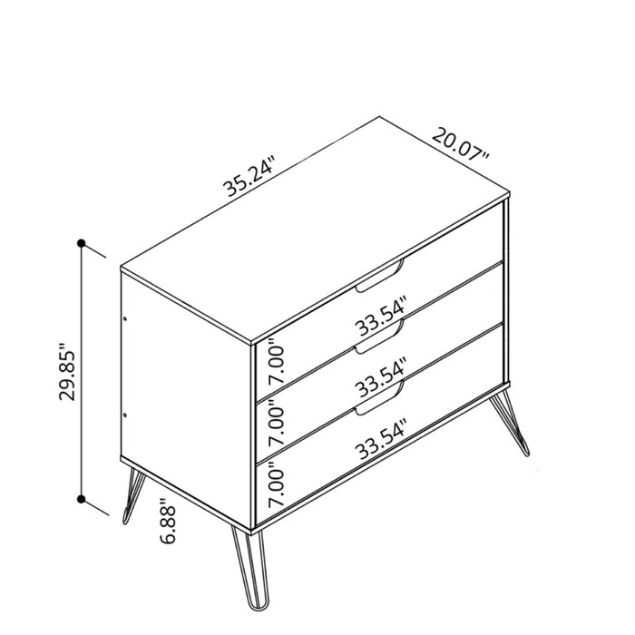 Manhattan Comfort Rockefeller Mid-Century Modern Dresser with 3-Drawers - Natural & Rose Pink