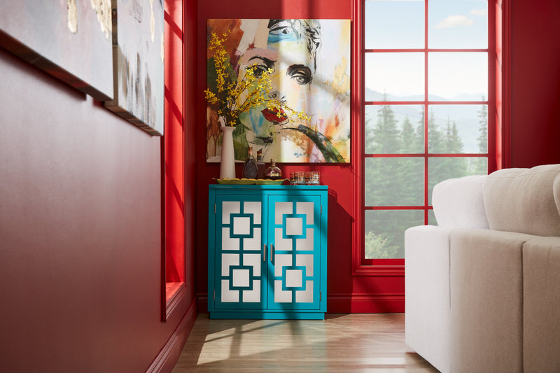Darci 31.5\" Accent Cabinet with Mirrored Doors - Blue