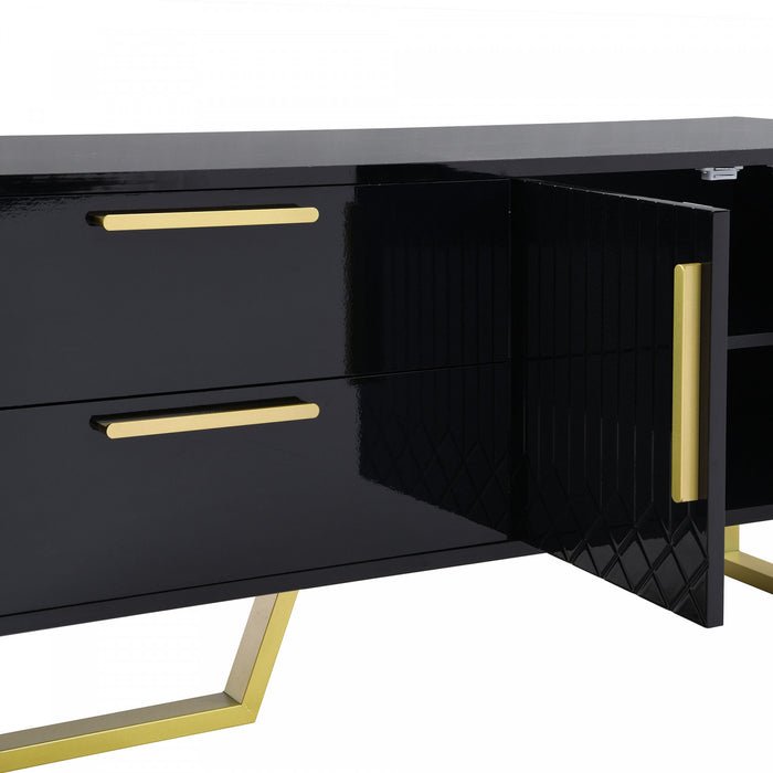 Steven 66.9\" Floor-standing Design TV Cabinet with and Gold Handles&Legs,Black Tv Stand