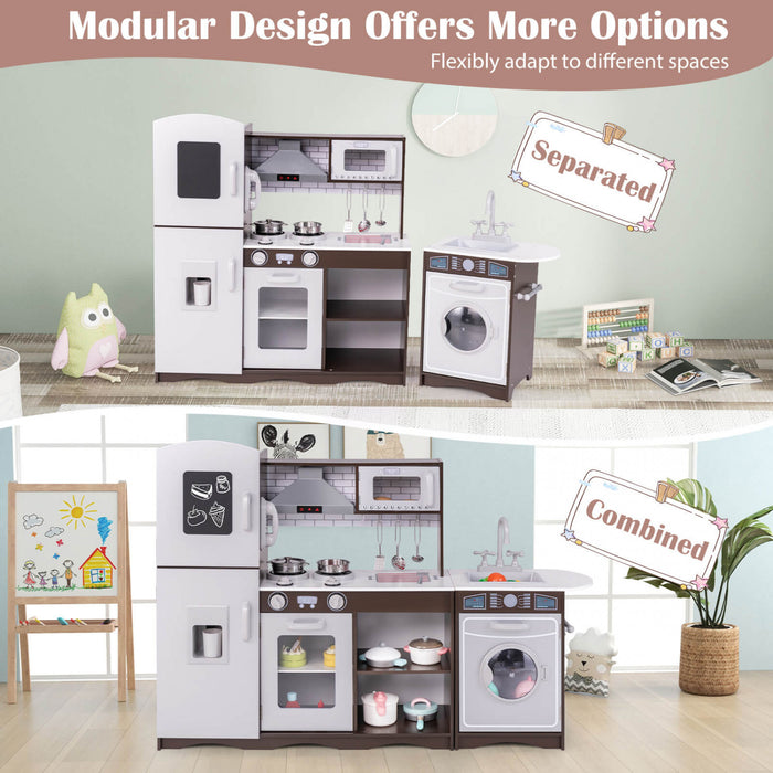 Costway Kids Kitchen Playset With Realistic Lights & Sounds Ice Maker Stoves Sink Oven