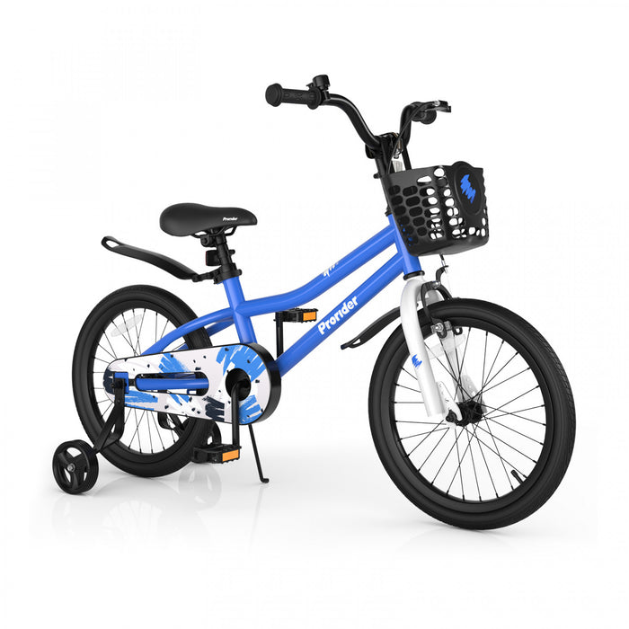 Costway 18\" Kid's Bike With Removable Training Wheels & Basket For 4-8 Years Old Blue