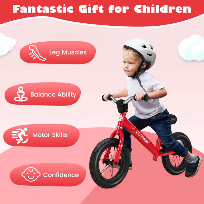 Costway 12 Inch Toddler Balance Bike No Pedal Training Bicycle With Inflatable Rubber Tires Red