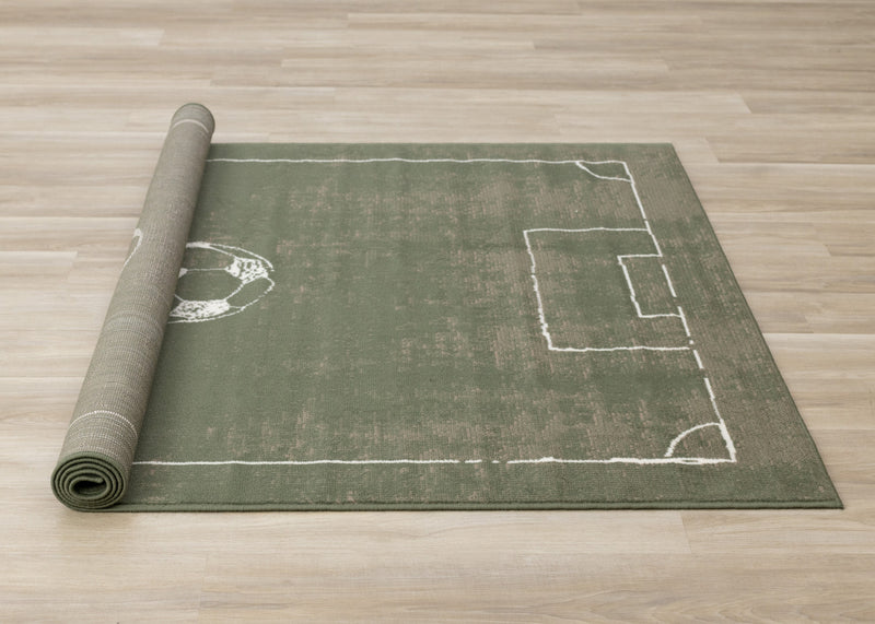 Florence Green Brown White Soccer Field Rug, 6'7\" x 9'6\" Indoor Area Rug