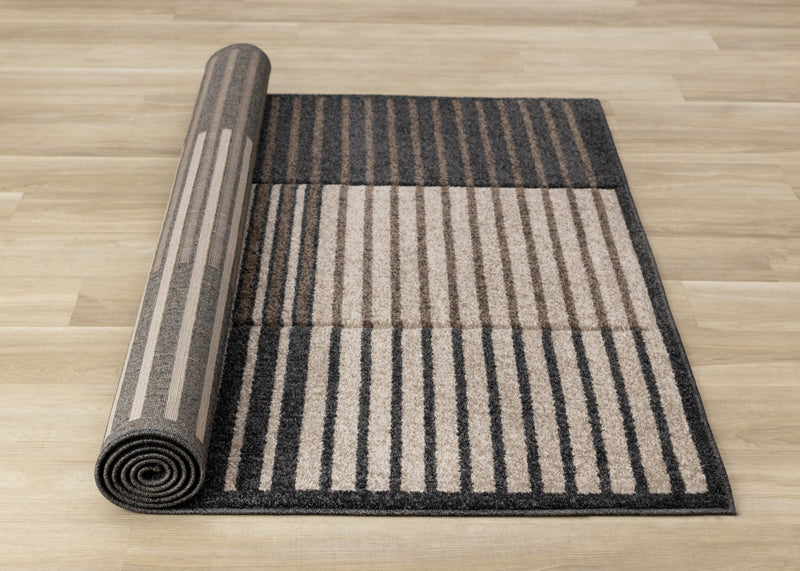 Maverick Beige Brown Black Striped Design Rug, 7'10\" x 10'6\" Indoor Area Rug