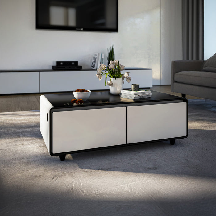 Forno Evoluto Tavolo 51\" White Smart Coffee Table – Dual Refrigerator Drawers-FCTFR7006-51WHT