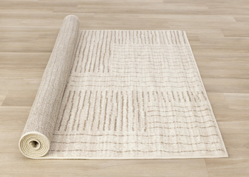 Florence Brown Cream Geometric Linework Design Rug, 7'9\" x 10'6\" Indoor Area Rug