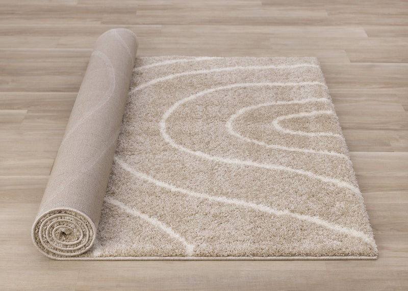 Fairmont Taupe Cream Curved Lines Rug, 6'7\" x 9'6\" Indoor Area Rug