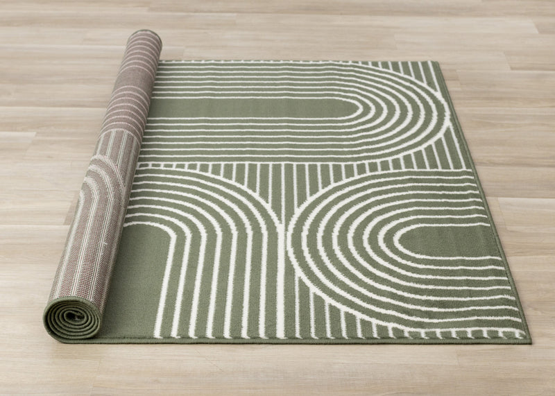 Florence Green White Modern Geometric Arches Rug, 6'7\" x 9'6\" Indoor Area Rug