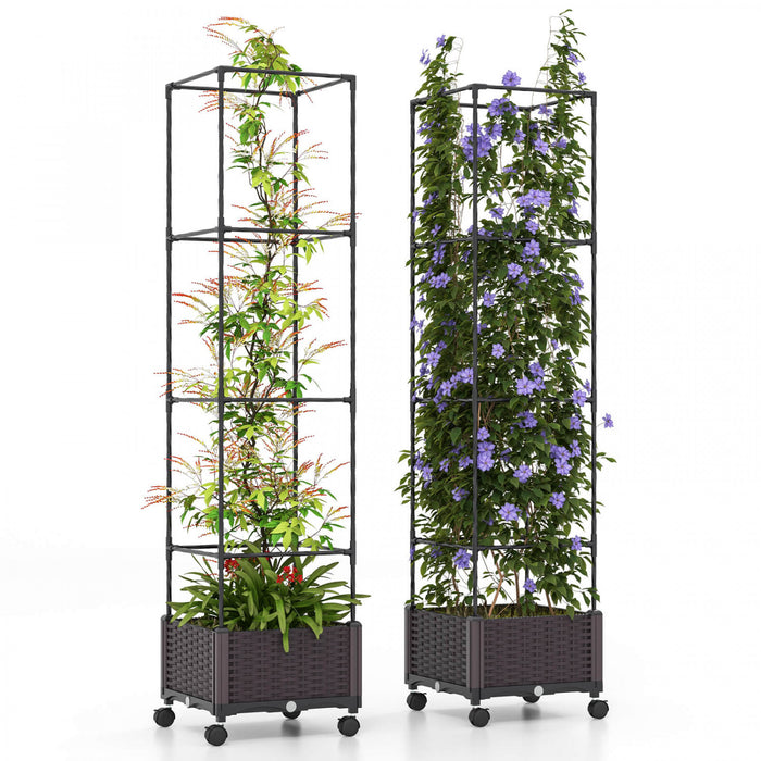 Costway 2 Pcs 67\" Planter Raised Garden Bed With Planter Box &trellis Adjustable Height