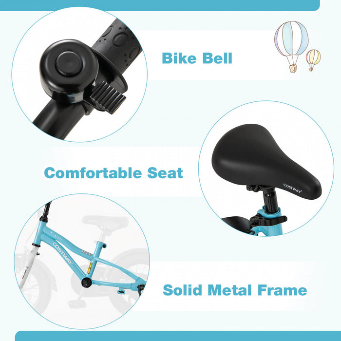 Costway 12\" Kids Bike For 3-4 Years Old Boys & Girls With Adjustable Seat Handbrake Reflectors Blue