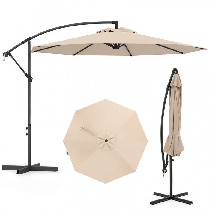 Costway 10' Hanging Umbrella Patio Sun Shade Offset Outdoor Market W/ T Cross Base Beige