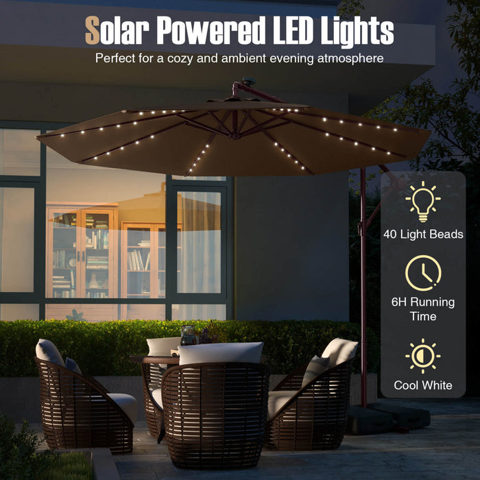 Costway Patio 10FT Hanging Offset Umbrella 32 LED Lights Sand Bag Outdoor Cross Base