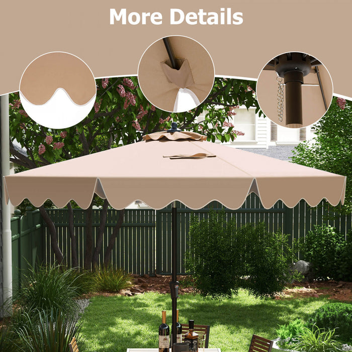 Costway 9 FT Patio Umbrella 2-Tier Market Table Umbrella with Sun-Protective Canopy Brown